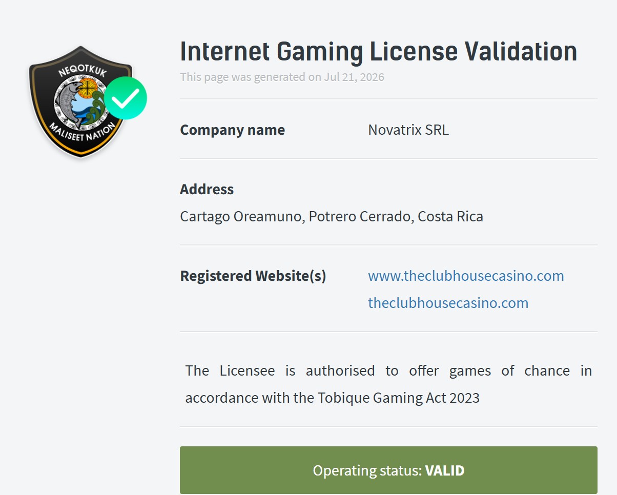 The Clubhouse casino licence